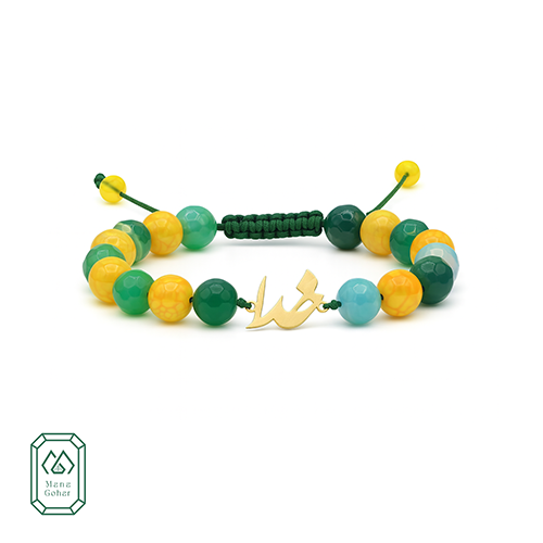 دستبند مهره سنگی با پلاک طلا کد ۹۷۵