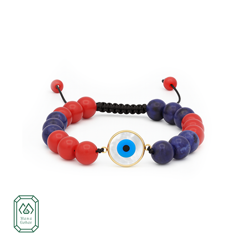 دستبند مهره سنگی با پلاک طلا کد ۹۷۸